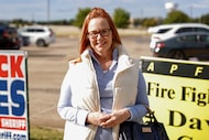 Mansfield resident Susan Donaldson, 55, pictured outside the Vernon Newsom Stadium polls...